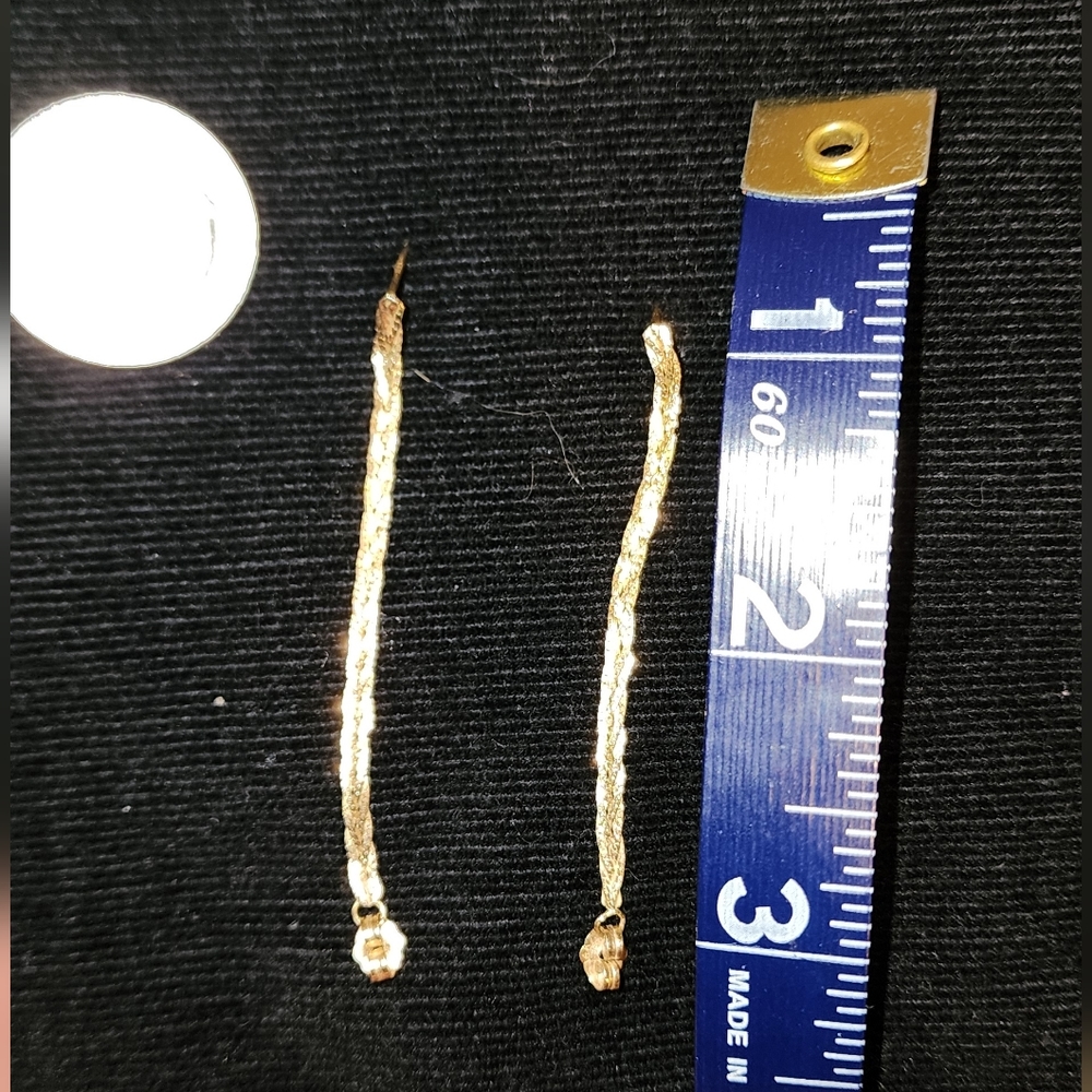 14 k Vintage Woven Braided Herringbone Drop Chain Earrings - Picture 2 of 5